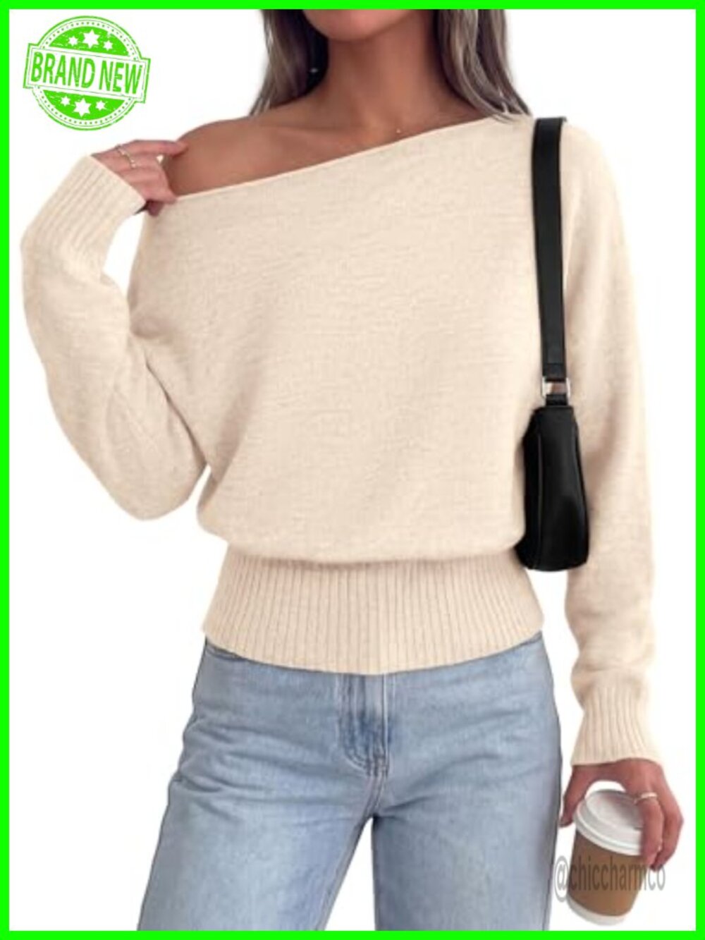 Off The Shoulder Sweater Asymmetric Neck Batwing Sleeve Pullover
